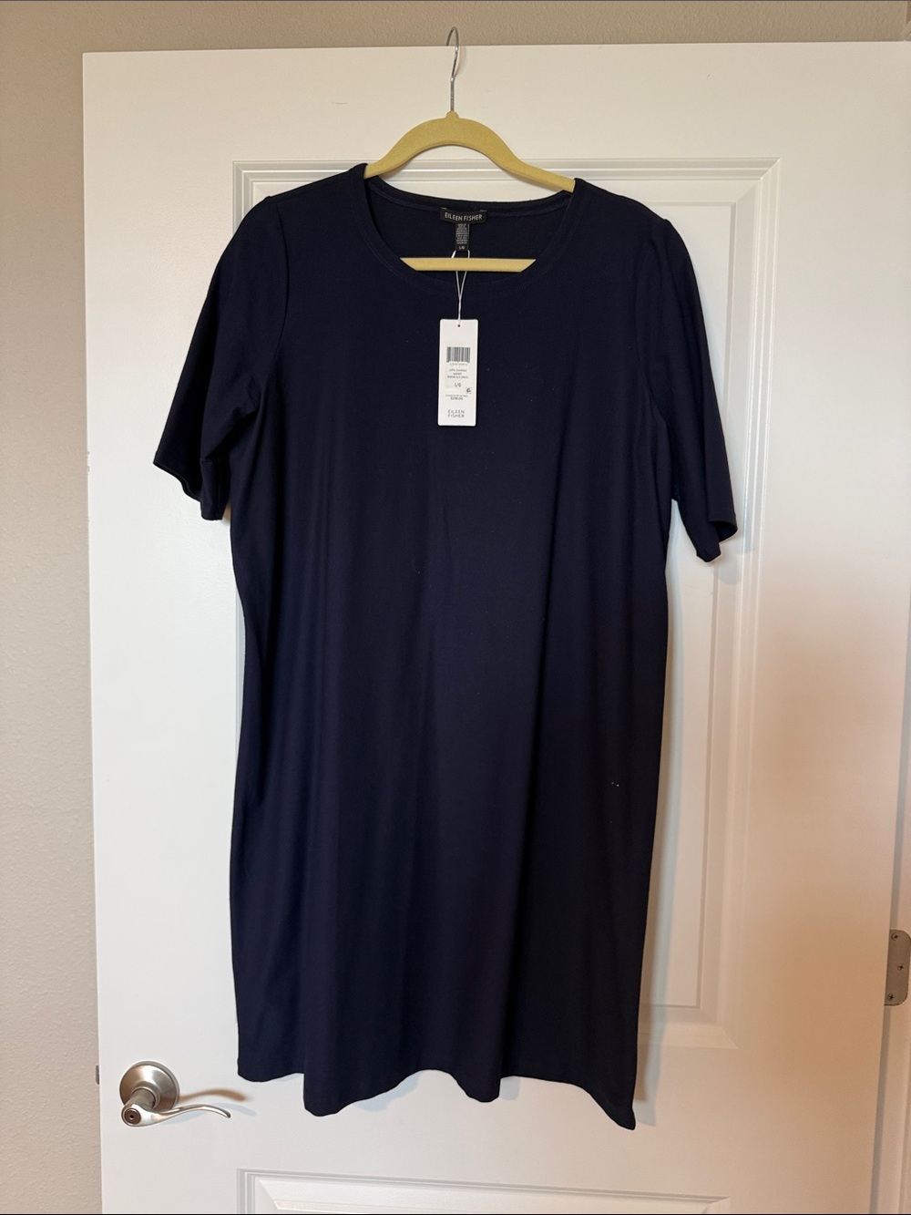 NWT Eileen Fisher Dark Navy Short-Sleeve Crewneck Dress